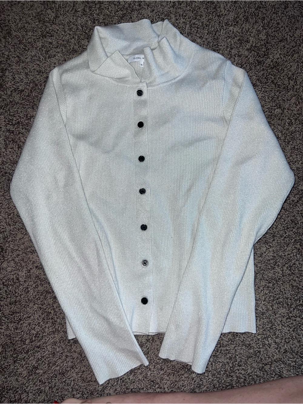 Cream Button-Front Ribbed Women’s Sweater